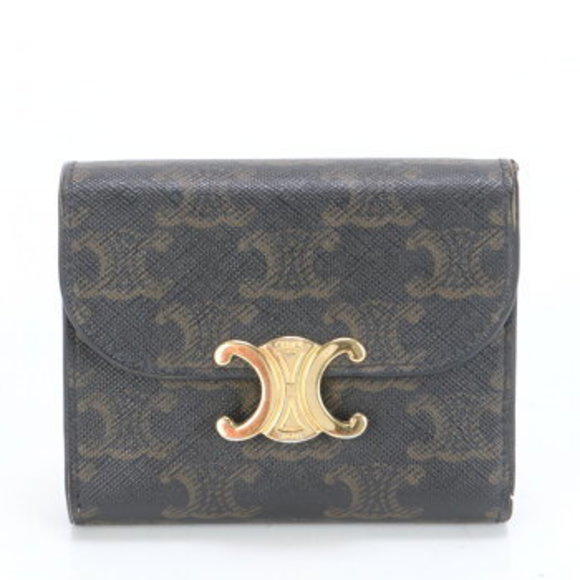 Celine leather Triomphe Wallet flap Tri brown - Picture 1 of 9